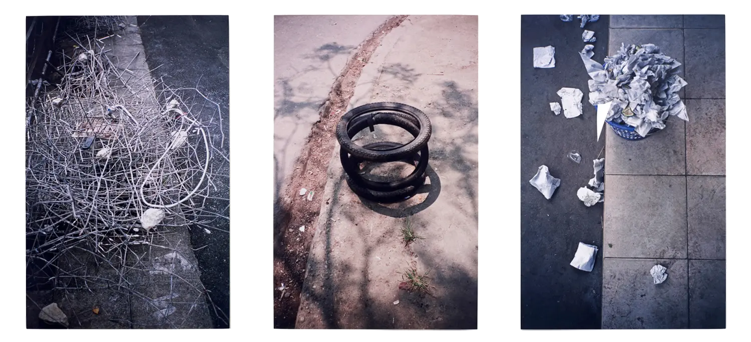 Obra de arte: Alambres, llantas, basurero